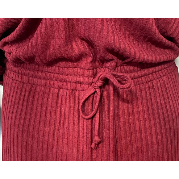 AnyBody Sz 1X Cowl-Neck Dress Drawstring Waist Rib Knit Garnet Red A623540 - Picture 7 of 13